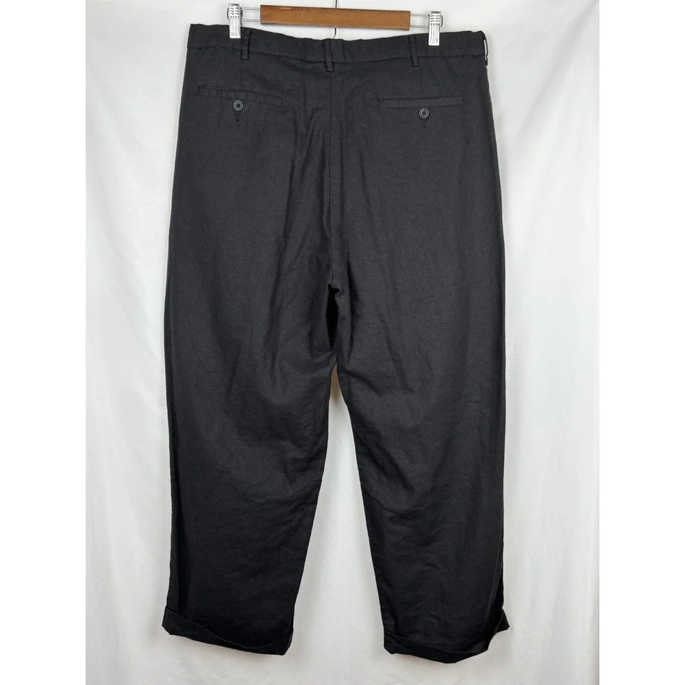 NWT Vintage TRUST Mens Linen Pleated Trousers Black Cuffed 36W 27L Tag-38x30